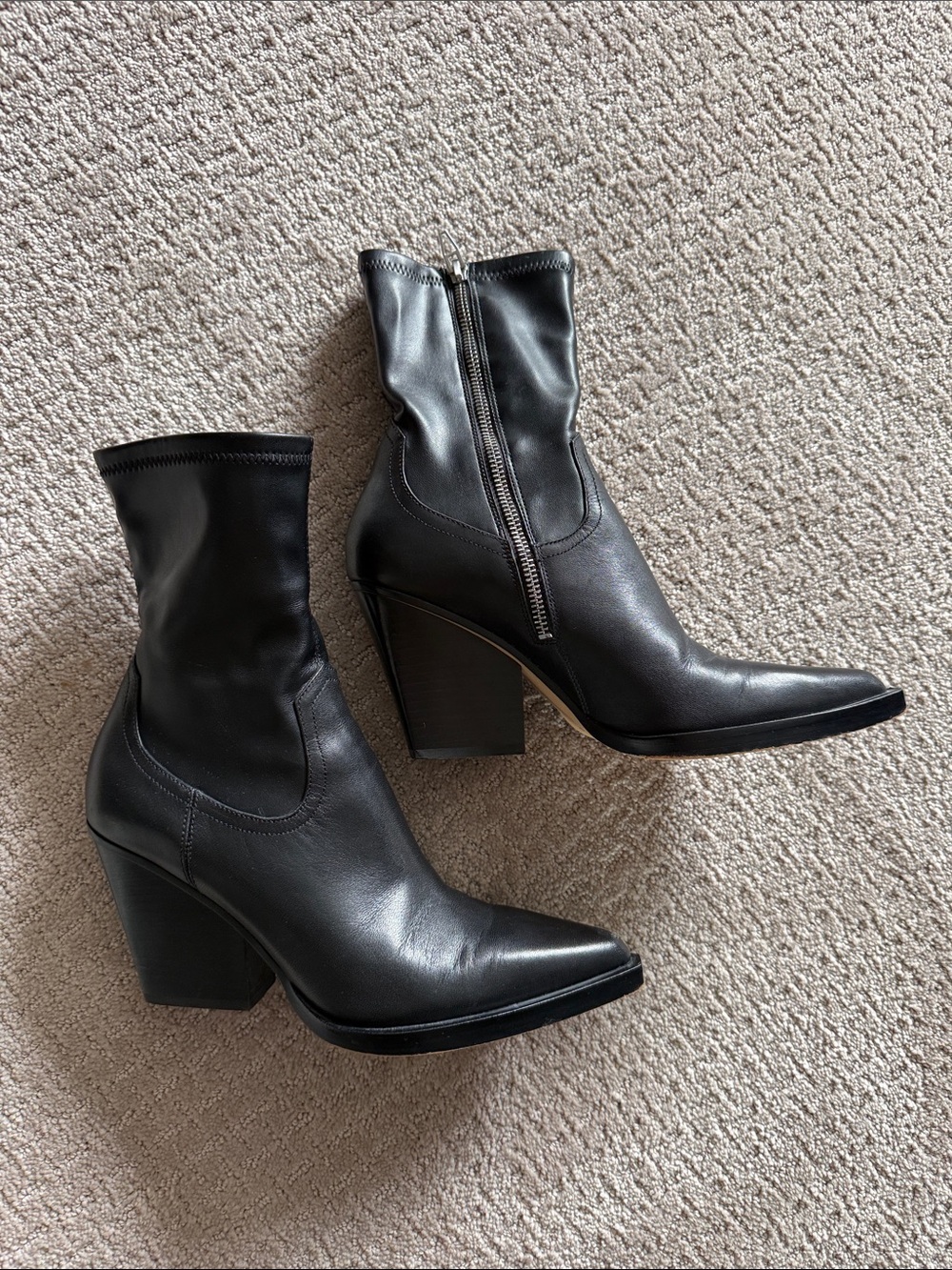 Dolce Vita Leather Black Pointed Toe Block Heel Boots